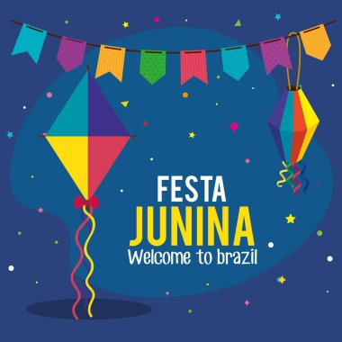 Uçurtma ve dekorasyonlu festa junina posteri