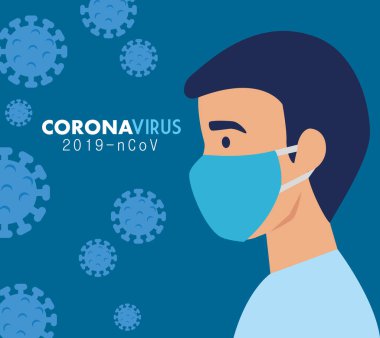Coronavirüs 2019 ncov için yüz maskeli bir adam.