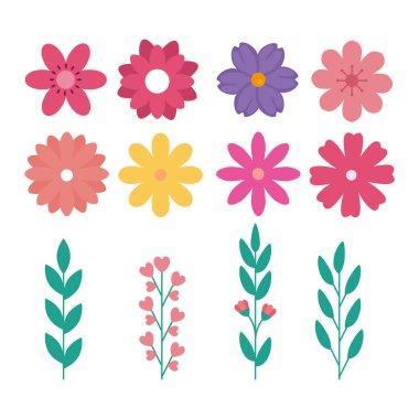 Dalları ve yaprakları olan bir demet sevimli çiçek.