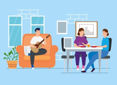 Seçim kampanyası evde, oturma odasında insanlar var.