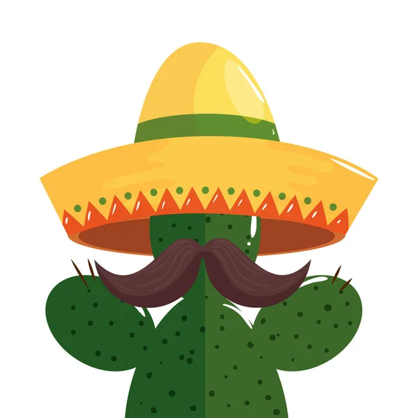 Cactus mexicano aislado con bigote y sombrero de diseño vectorial — Archivo Imágenes Vectoriales