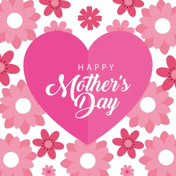 Šťastný Den matek karta se srdcem a květinami dekorace — Stockový vektor