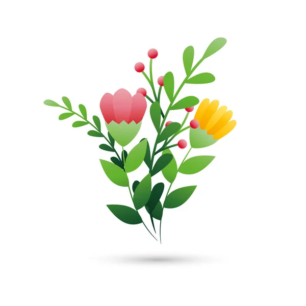 Cute flowers with branches and leafs — 스톡 벡터