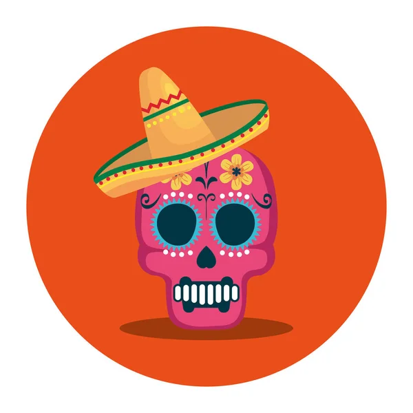 Mexicaanse schedel met hoed vector ontwerp — Stockvector