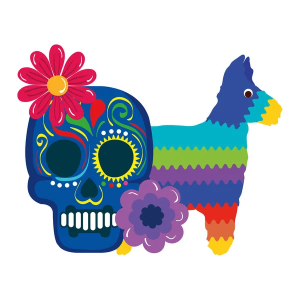 Odizolowana meksykańska czaszka z kwiatami i wektorem pinata — Wektor stockowy