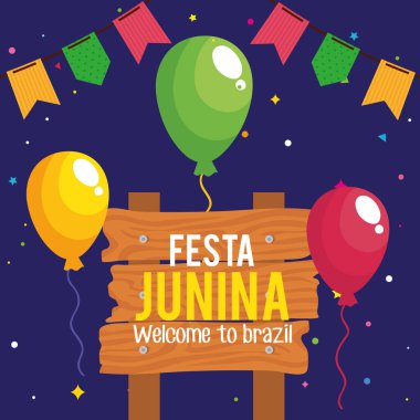 Balonlu, helyum ve dekorasyonlu Festa Junina posteri