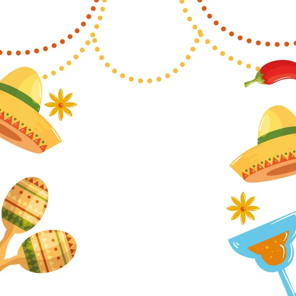 孤立的墨西哥帽、墨西哥鸡尾酒和辣椒病媒设计 — 图库矢量图片