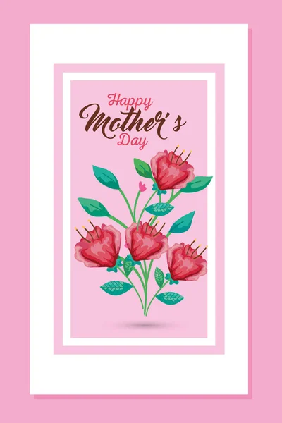Fleurs avec carte de feuilles de conception vectorielle heureuse fête des mères — Image vectorielle