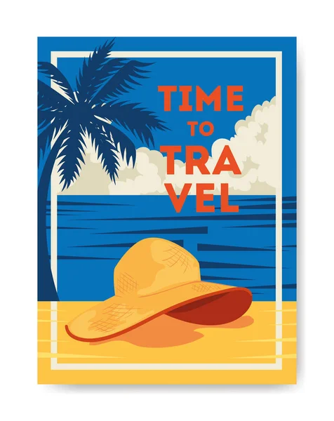 Zeitreise-Plakat mit Sommerlandschaft und Ikonen — Stockvektor