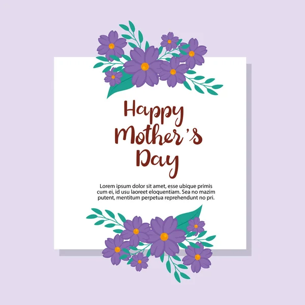 Happy mother day card with square frame and flowers decoration — Stock Vector