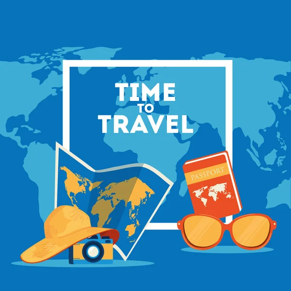 Affiche de voyage dans le temps avec des icônes d'été — Image vectorielle