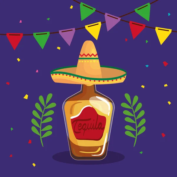 帽子ベクトルデザインのメキシコのテキーラボトル — ストックベクタ