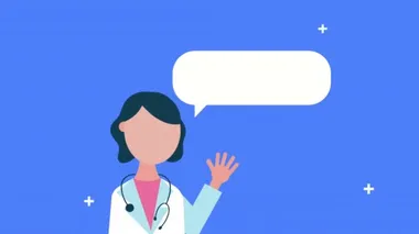 Konuşma baloncuğu karakter animasyonlu kadın doktor