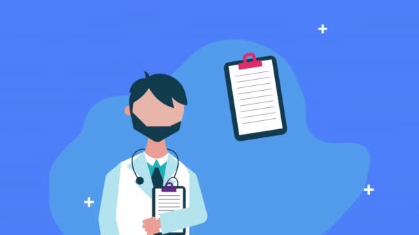 Médecin masculin avec liste de contrôle animation — Video