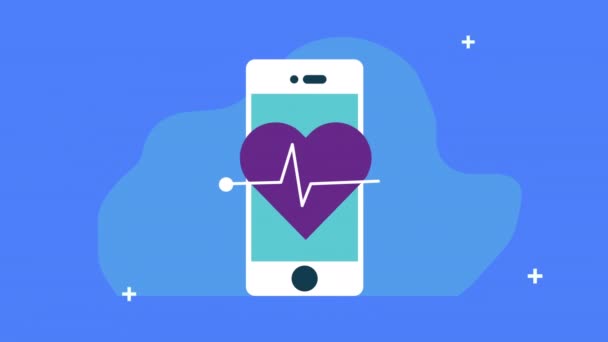Smartphone with heart telemedicine app animation — Stock Video