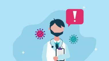 Covid19 parçacığı olan doktor ve uyarı sinyali