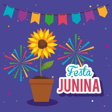 Ayçiçeği ve süslemeli festival Junina posteri