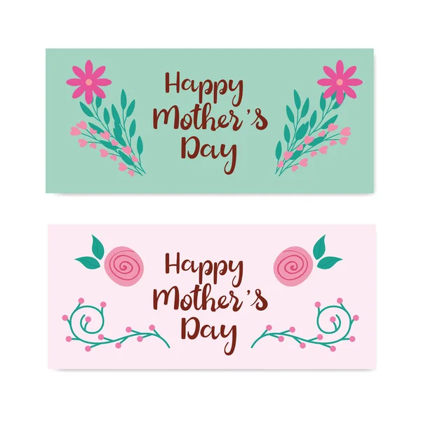 Set cards of happy mother day with flowers decoration — Stock Vector