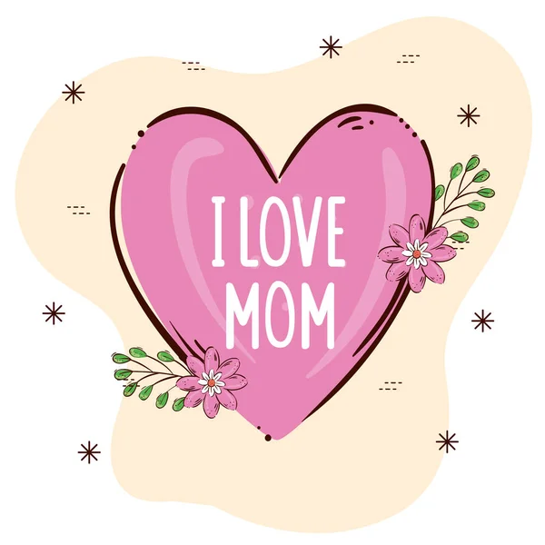Felice festa della mamma con cuore e fiori decorazione — Vettoriale Stock