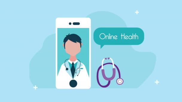 Médico en la animación de tecnología de telemedicina smartphone — Vídeo de stock
