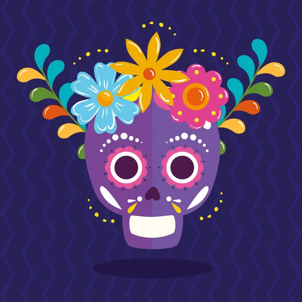 Mexikansk skalle med blommor krona vektor design — Stock vektor