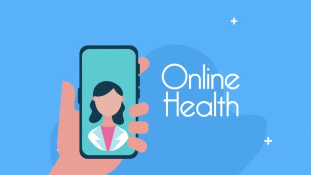 Γυναίκα γιατρός στο smartphone με εφαρμογή τηλεϊατρικής — Αρχείο Βίντεο