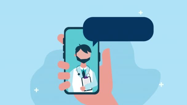 Doctor in smartphone telemedicine technology animation — Stock Video