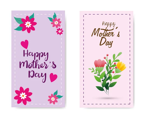 Набор карт счастливого дня матери с украшением цветов — стоковый вектор