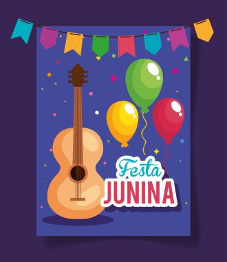 geleneksel gitar ve simgelerle festa junina posteri