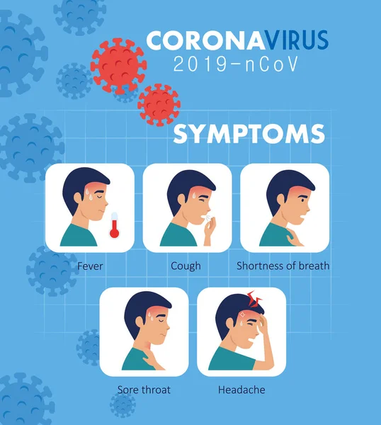 Symptômes de coronavirus 2019 ncov avec icônes — Image vectorielle