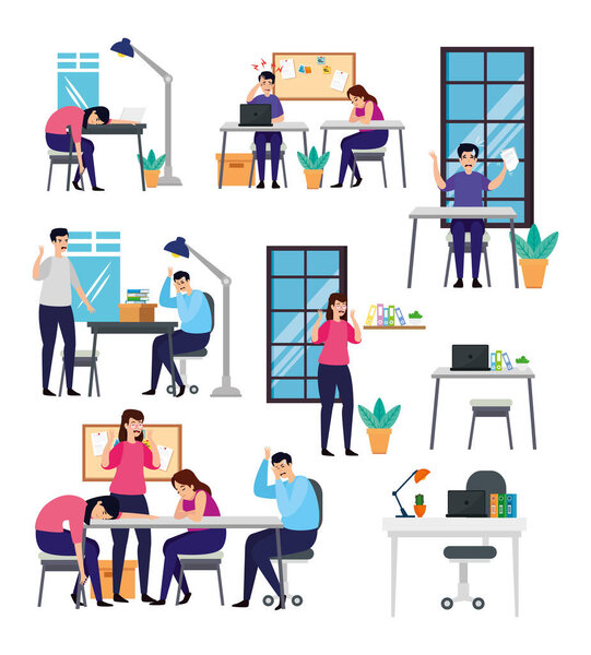 set scenes of people with with stress attack