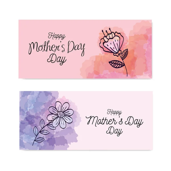 Set cards of happy mother day with flowers decoration — Stock Vector