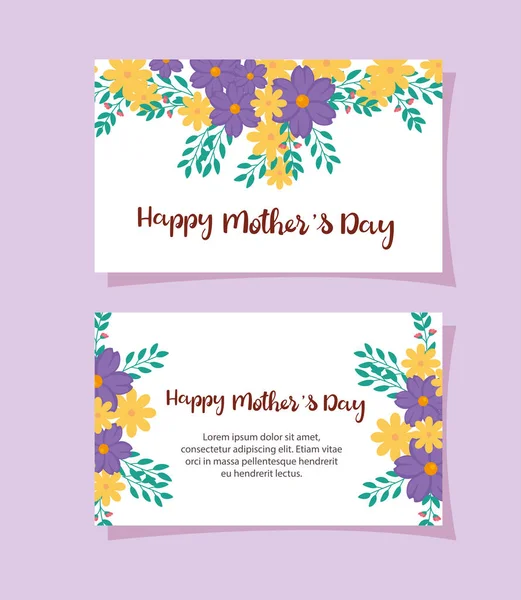 Set cards of happy mother day with flowers decoration — Stock Vector