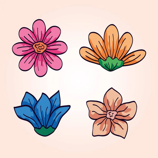 Set di simpatici fiori naturali — Vettoriale Stock