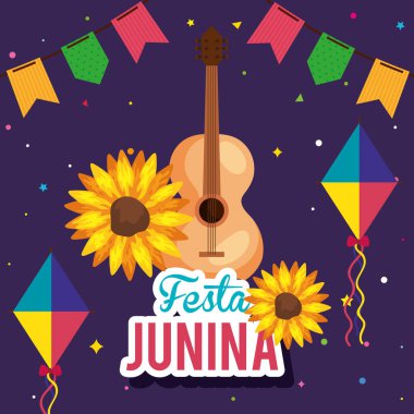 geleneksel gitar ve simgelerle festa junina posteri