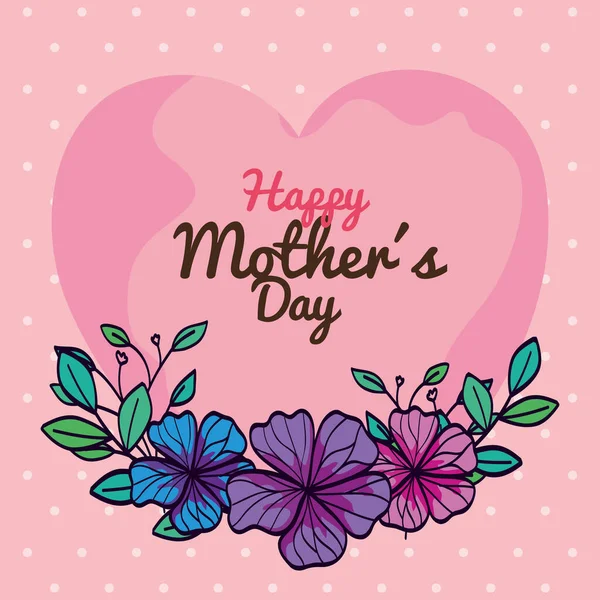 Boldog anya napi kártya szív és virágok dekoráció — Stock Vector