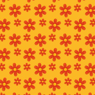 Kırmızı çiçekler sarı arkaplan vektör tasarımı üzerinde