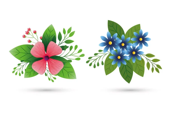 Fleurs mignonnes avec des branches et des feuilles — Image vectorielle