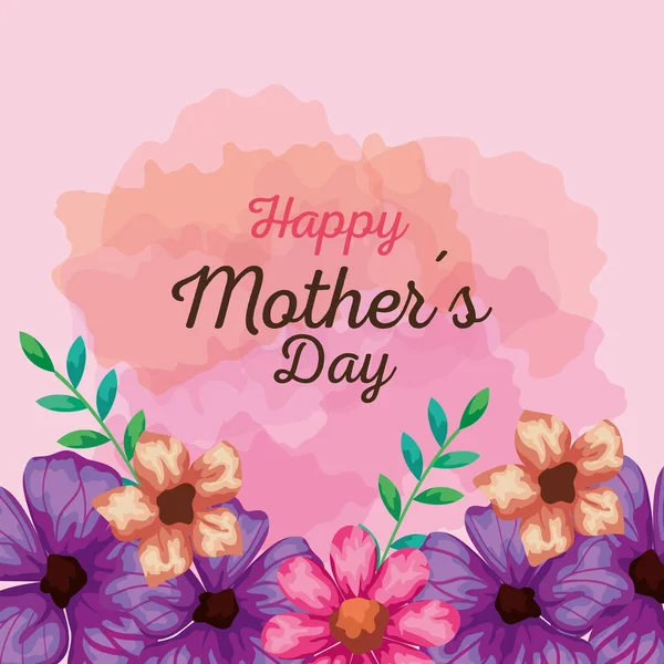 Flowers with leaves of happy mothers day vector design — Stock Vector