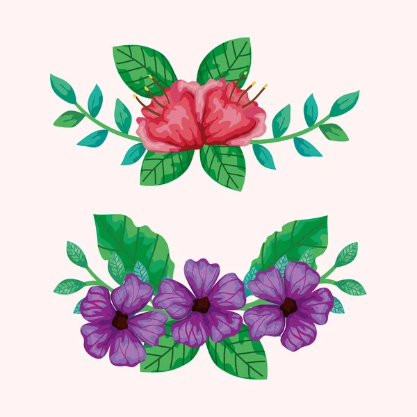 Flores aisladas con diseño de vectores de hojas — Archivo Imágenes Vectoriales