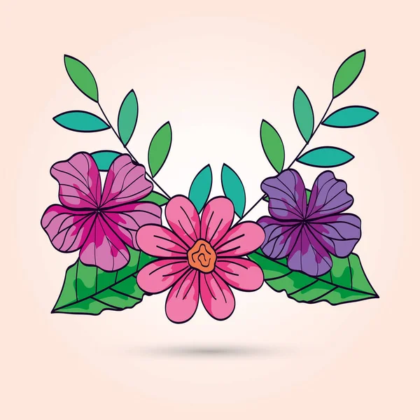 Cute flowers with branches and leafs — ストックベクタ