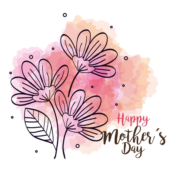 Çiçek süslemeli mutlu anneler günü kartı — Stok Vektör