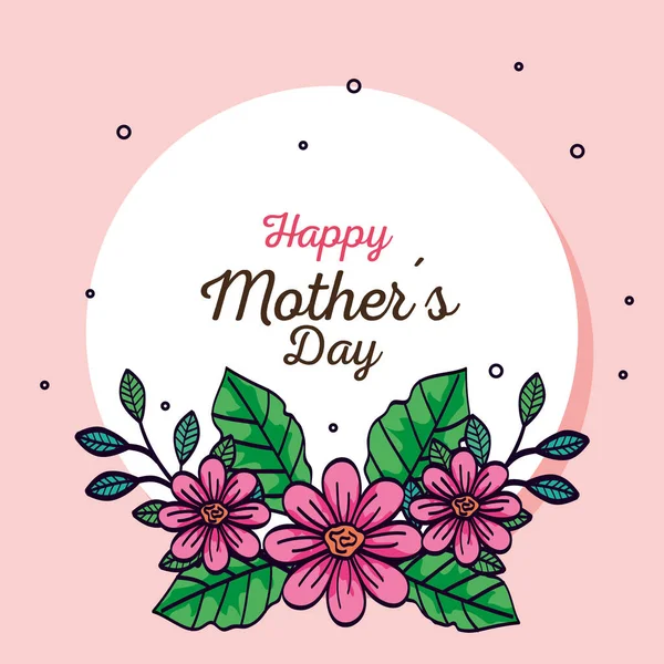 Šťastný matka den karty a rám kruhový s květinami dekorace — Stockový vektor
