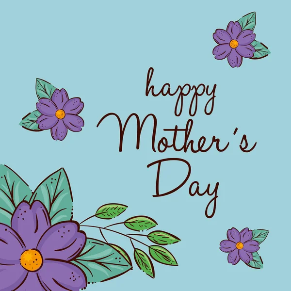 Flores com folhas de mães felizes design vetor dia — Vetor de Stock