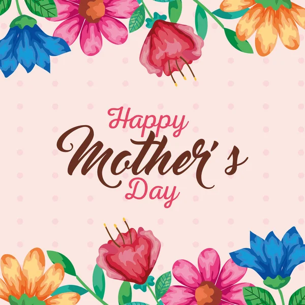 Fiori con foglie di madri felici giorno su sfondo appuntito disegno vettoriale — Vettoriale Stock