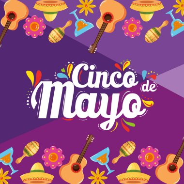 Cinco de mayonez vektör tasarımının Meksika simgeleri