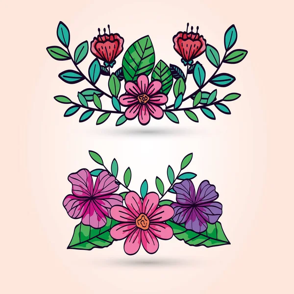 Cute flowers with branches and leafs — ストックベクタ