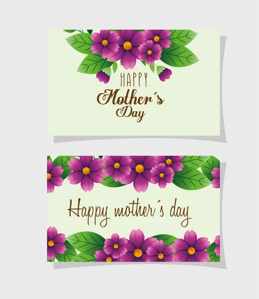 Tarjetas del sistema del día feliz de la madre con la decoración de flores — Vector de stock