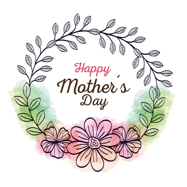 幸せな母の日カードと花の装飾とフレーム円形 — ストックベクタ