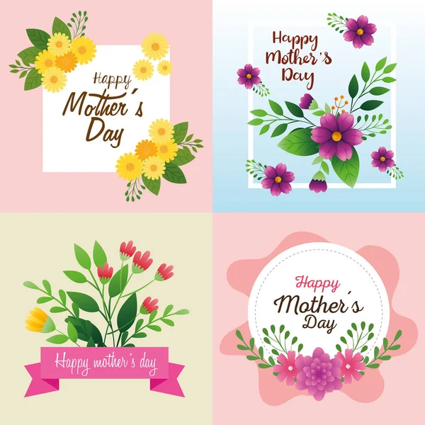 Set Karten von glücklichen Muttertag mit Blumen-Dekoration — Stockvektor